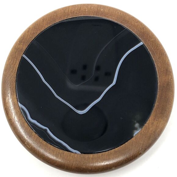 Agate Stone Hand Crafted Wood Trinket Stash Box Inlay Lid Artisan Made in Brazil - Picture 5 of 10